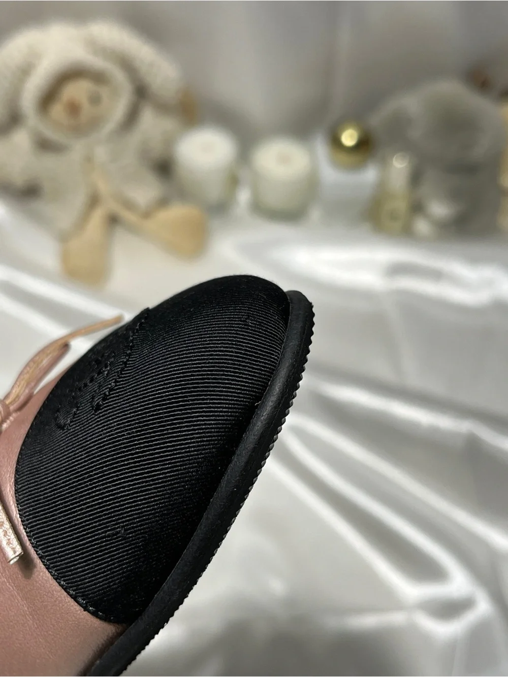 CHANEL Pink and Black Leather Cap-Toe Ballet Flats